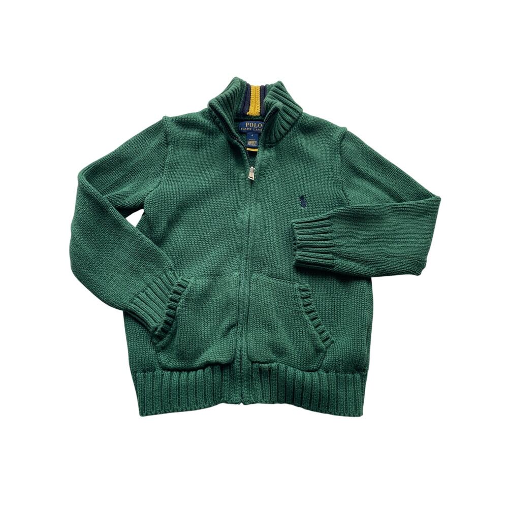 Boy’s Ralph Lauren Green Knit Full Zip Sweater Size 4
